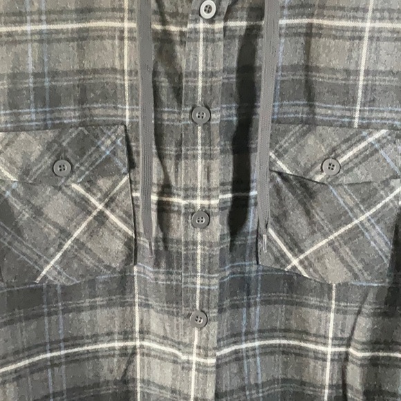 Burnside Charcoal Plaid Hooded Shirt Jacket - Picture 2 of 6